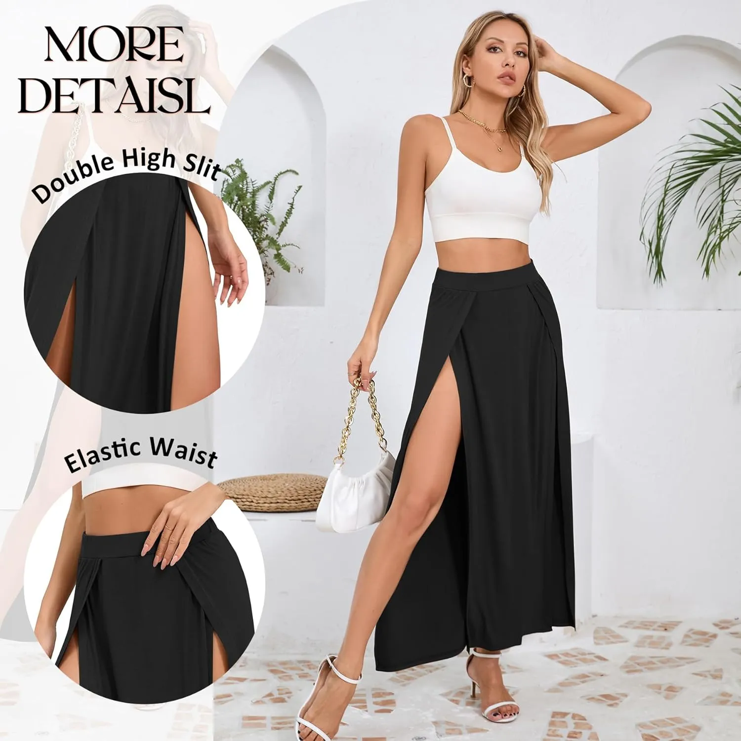 Zando Maxi Skirt with High Slit for Women - Double Slit Split Skirt