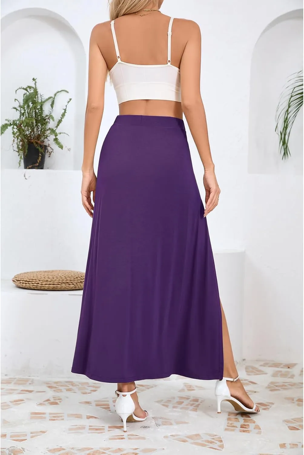 Zando Maxi Skirt with High Slit for Women - Double Slit Split Skirt