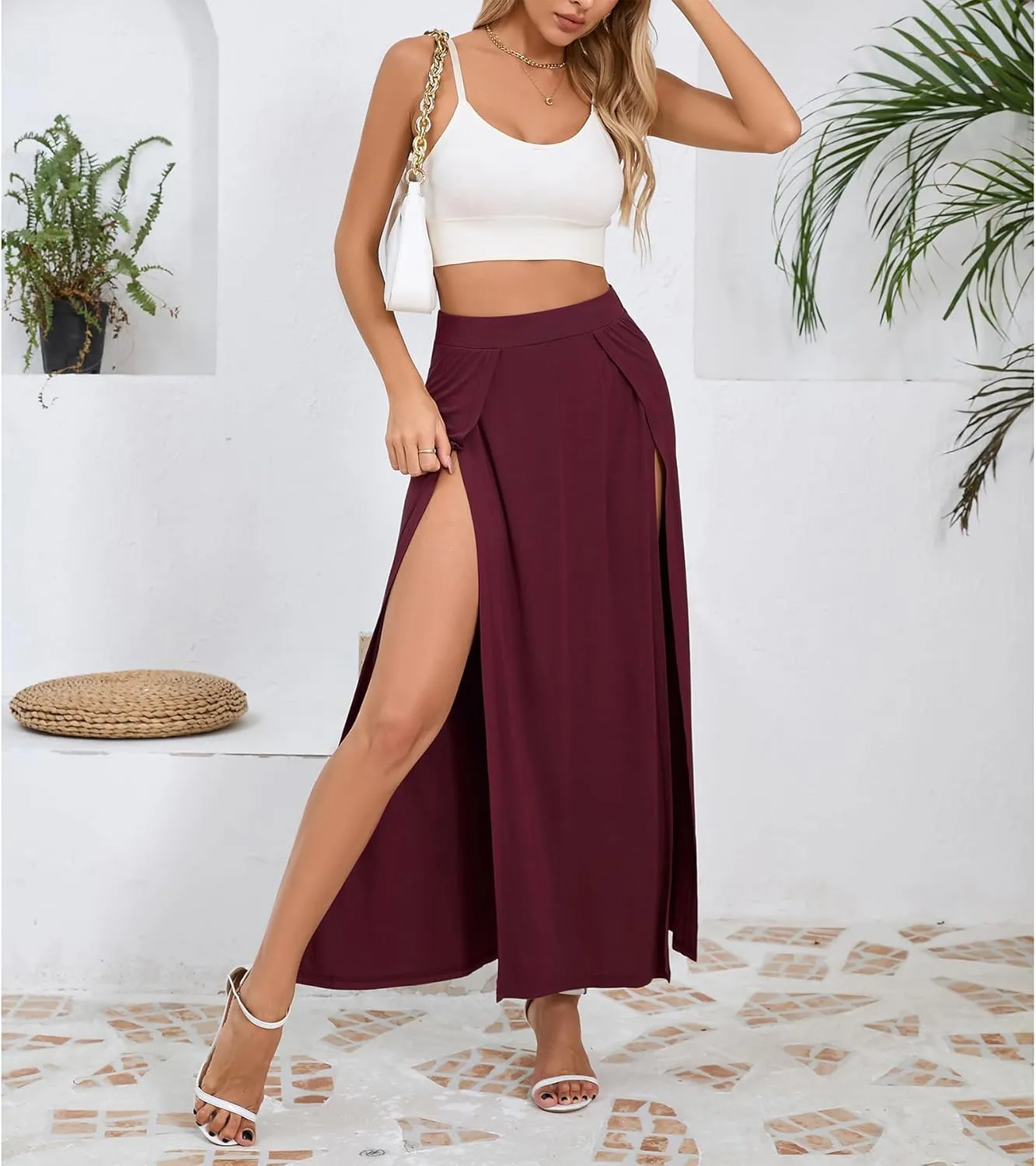 Zando Maxi Skirt with High Slit for Women - Double Slit Split Skirt