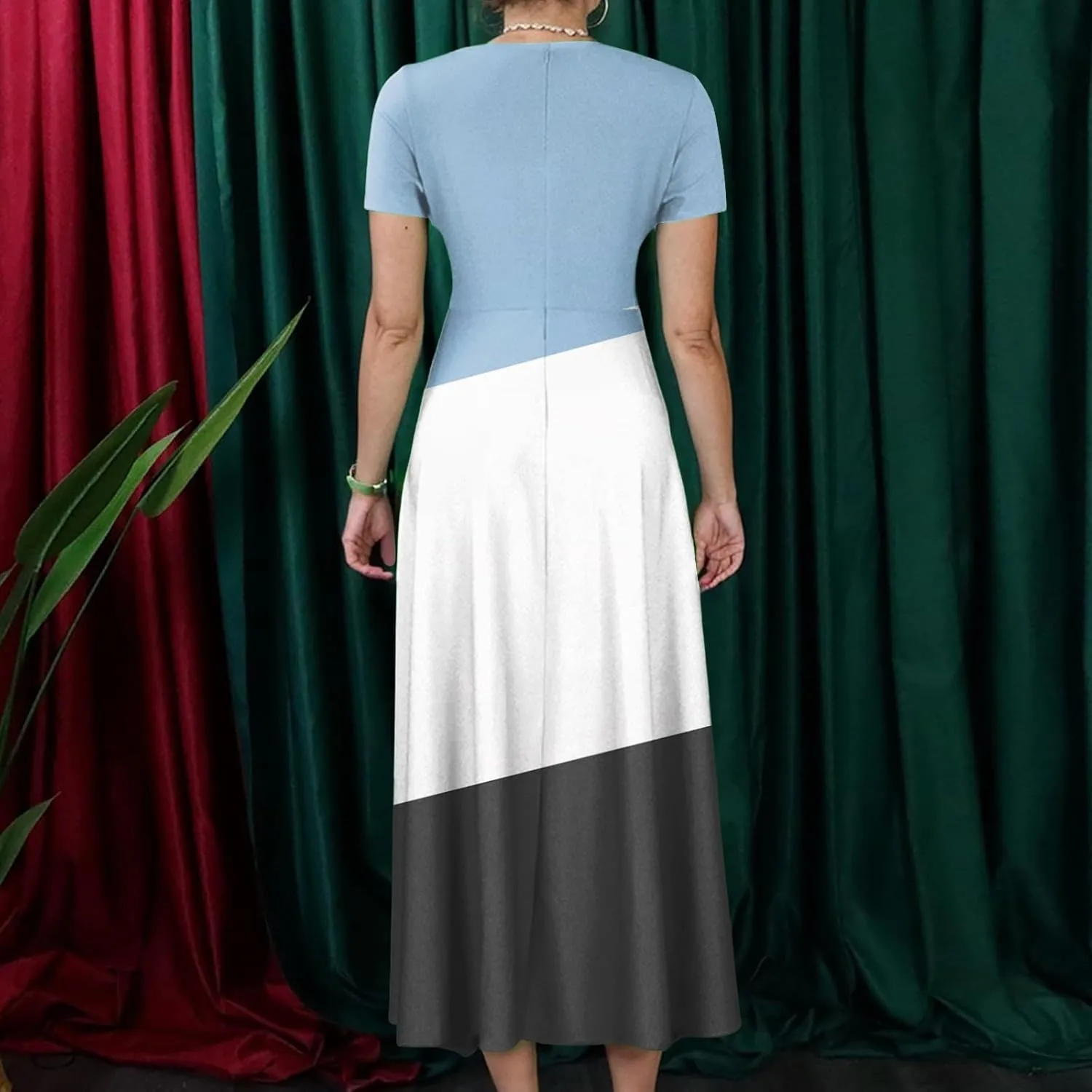 ZEFOTIM Maxi Dress for Women Plus Size Sexy Gradient/Stripe Dress Short Sleeve Crew Neck Dresses