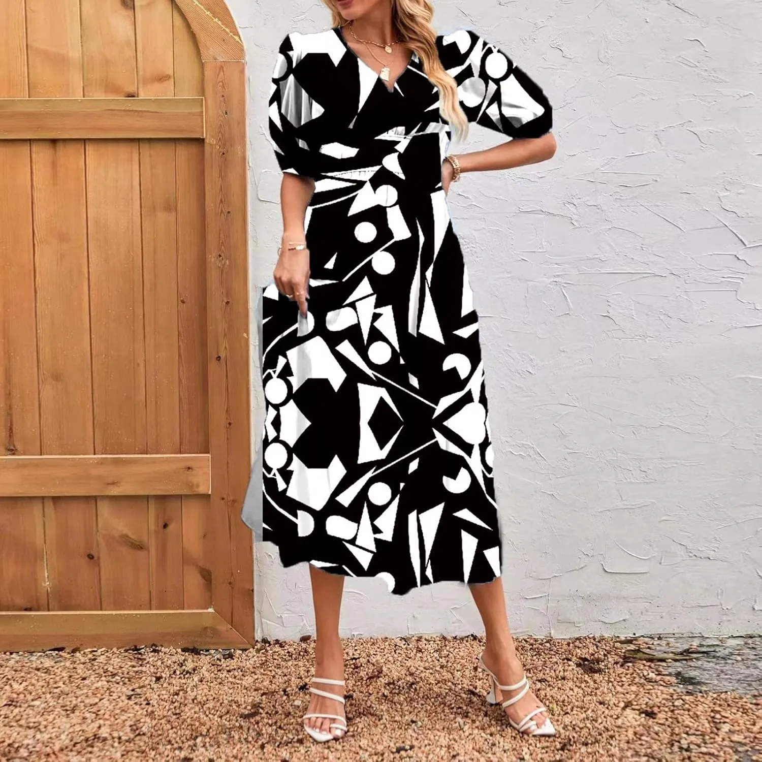 ZEFOTIM Women's Maxi Dress Trendy Floral Dress Short Sleeve V Neck Dresses