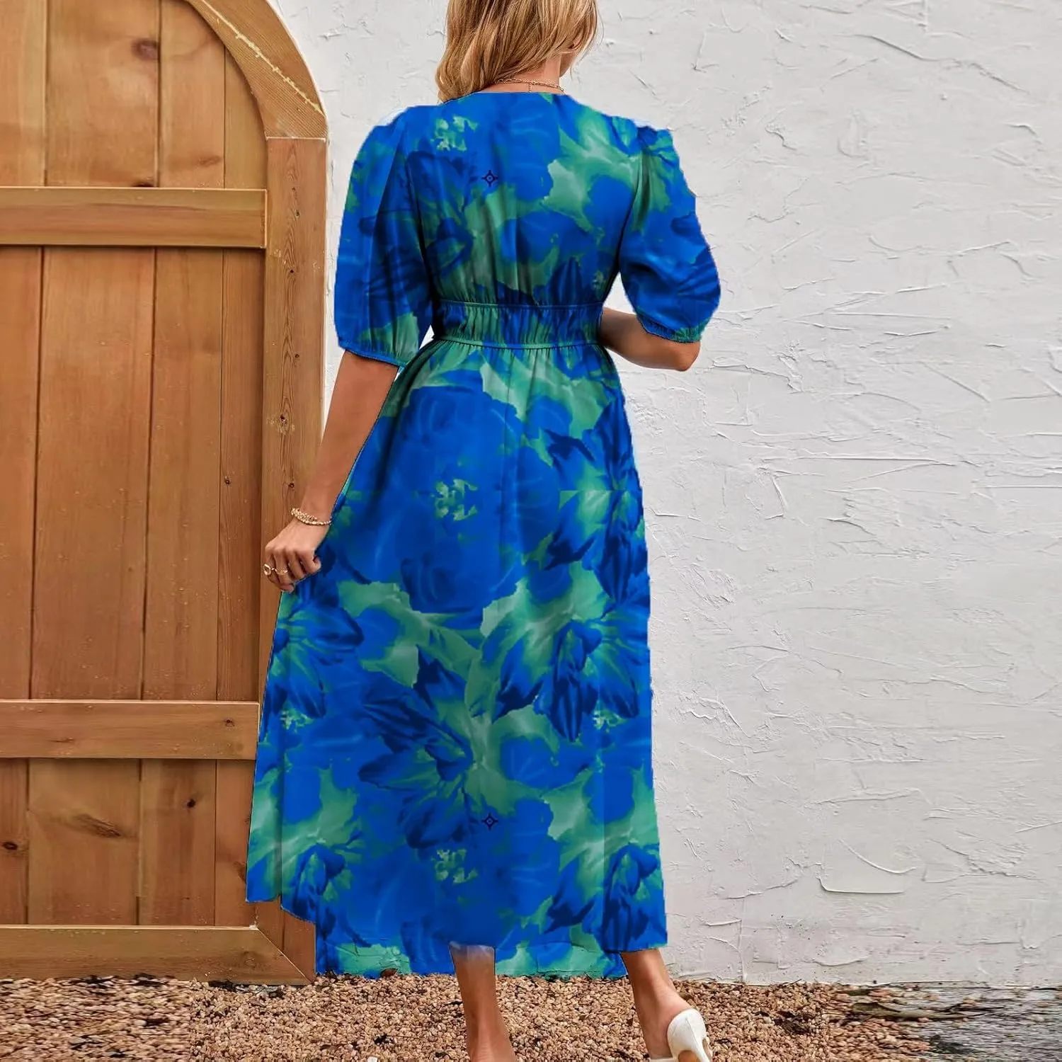 ZEFOTIM Women's Maxi Dress Trendy Floral Dress Short Sleeve V Neck Dresses