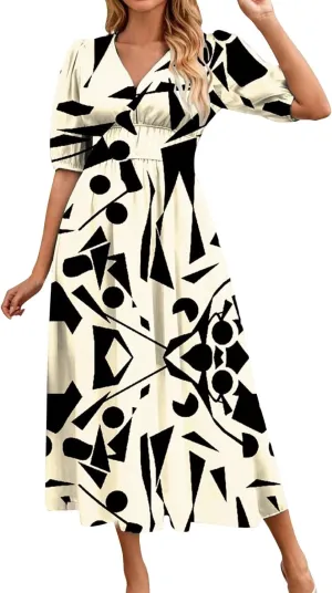 ZEFOTIM Women's Maxi Dress Trendy Floral Dress Short Sleeve V Neck Dresses