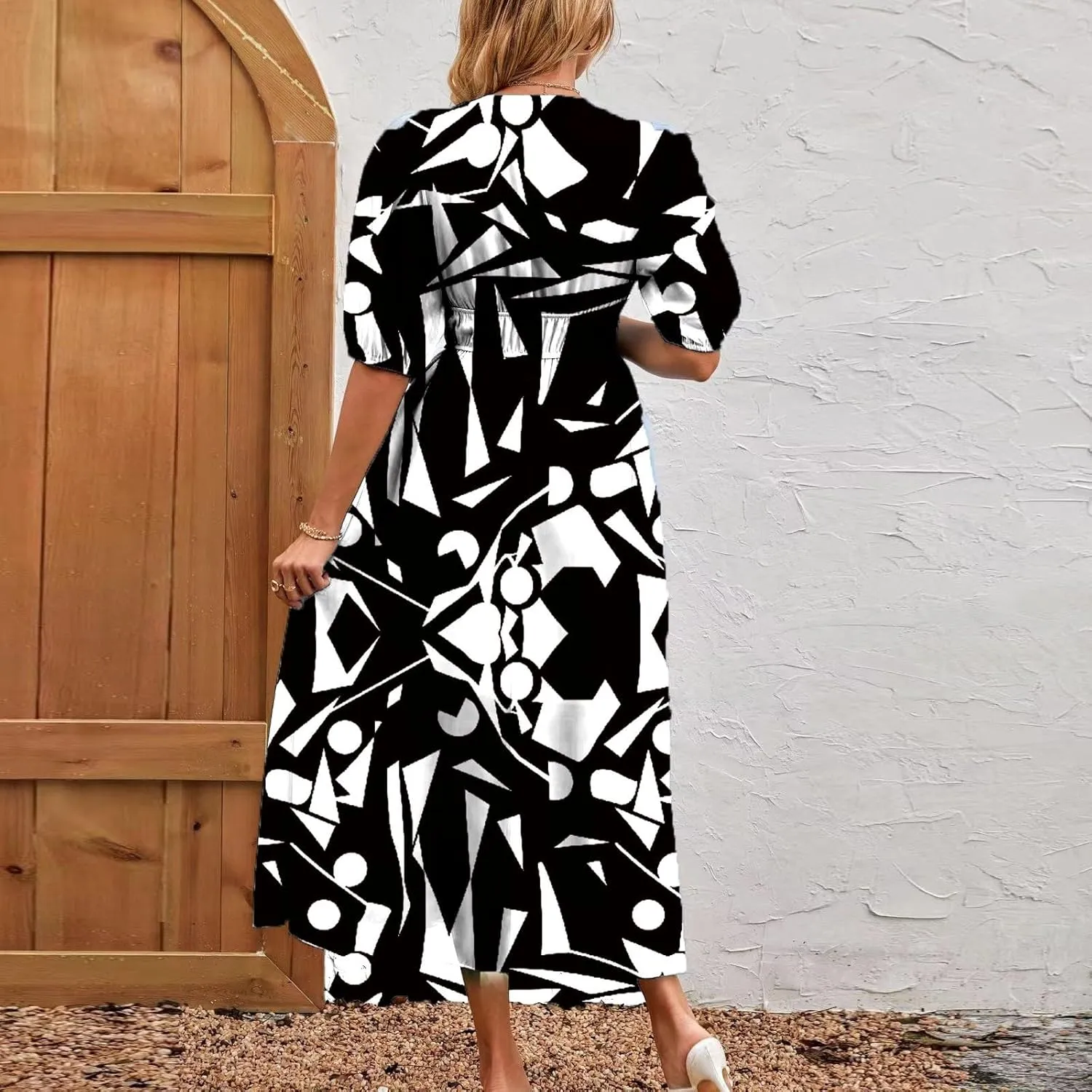 ZEFOTIM Women's Maxi Dress Trendy Floral Dress Short Sleeve V Neck Dresses