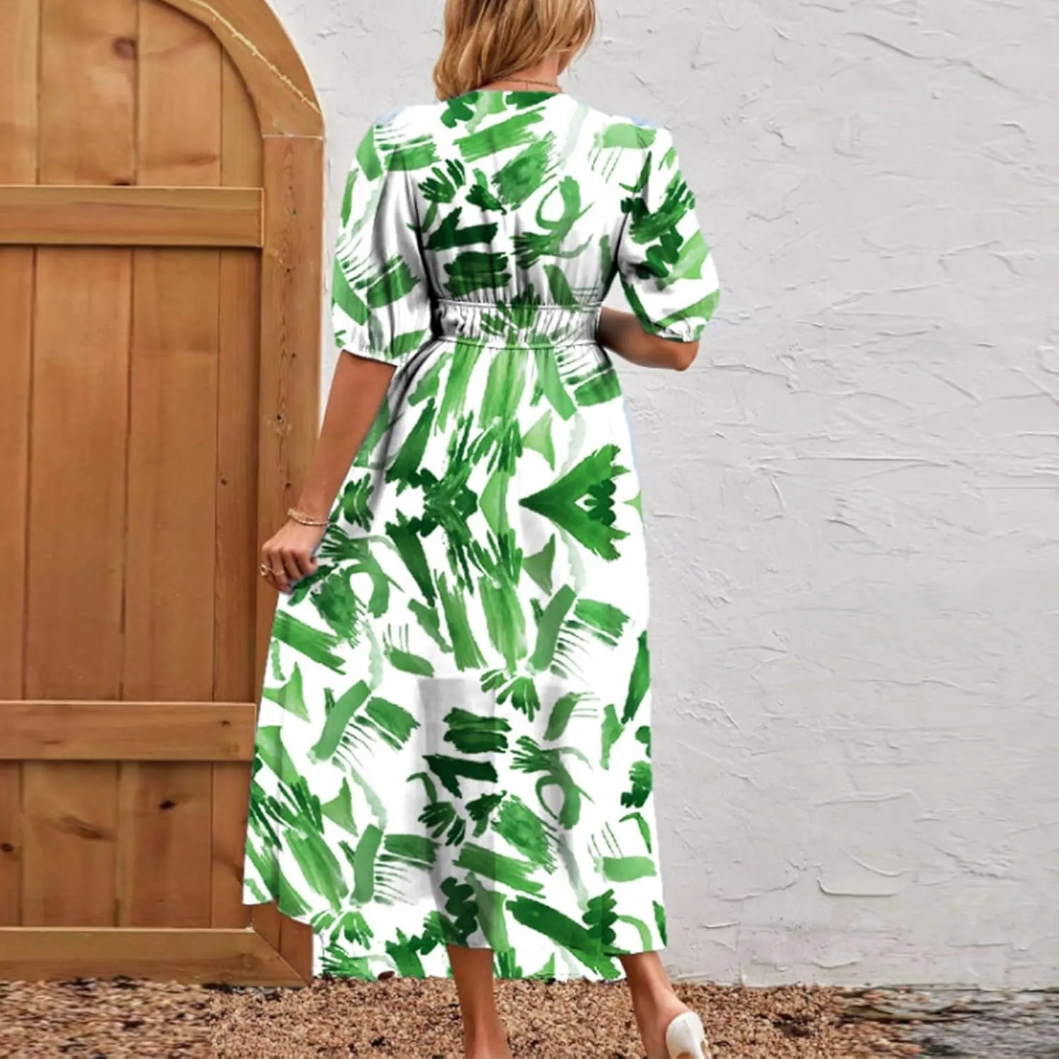 ZEFOTIM Women's Maxi Dress Trendy Floral Dress Short Sleeve V Neck Dresses