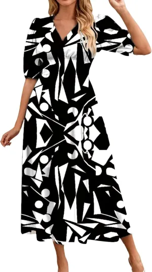 ZEFOTIM Women's Maxi Dress Trendy Floral Dress Short Sleeve V Neck Dresses