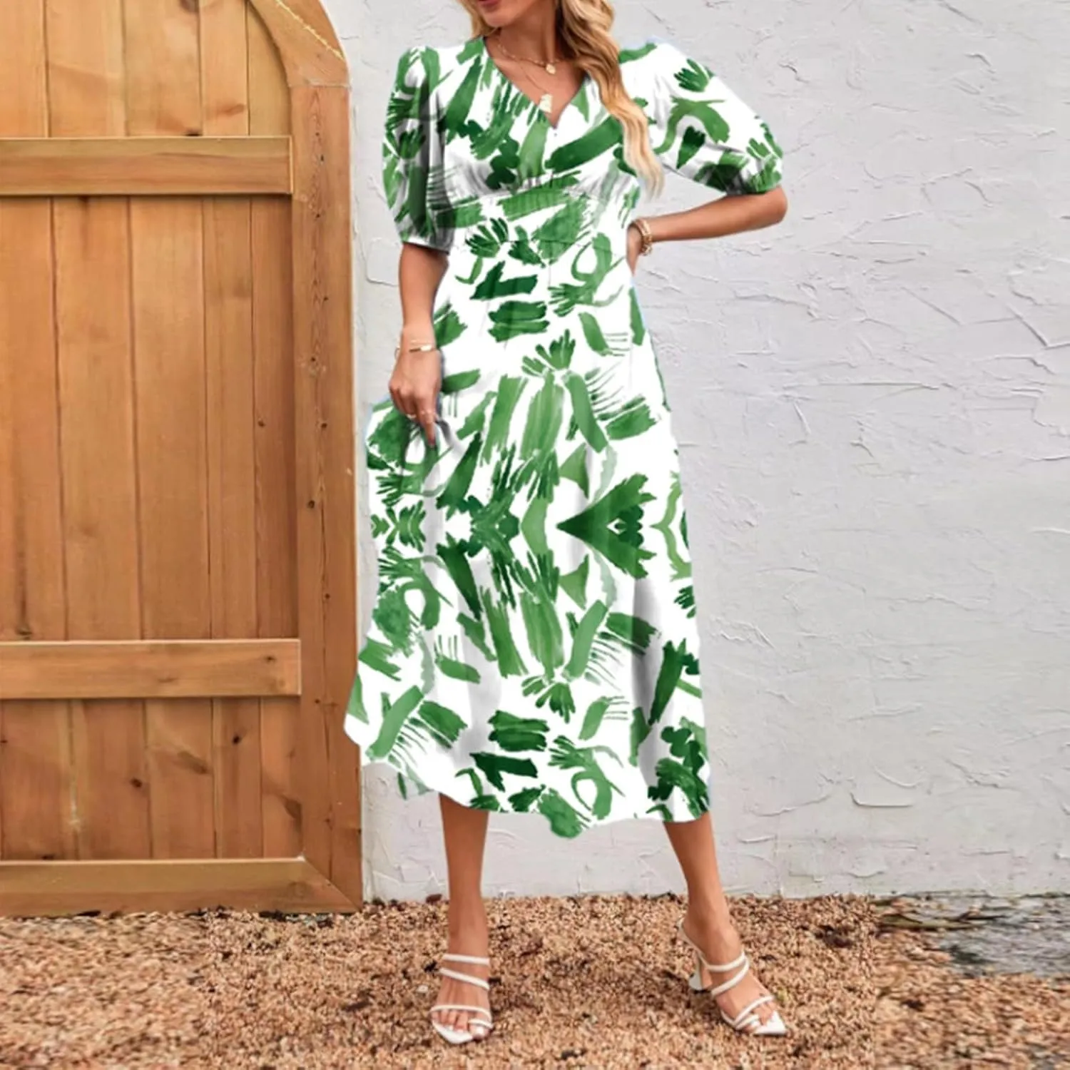 ZEFOTIM Women's Maxi Dress Trendy Floral Dress Short Sleeve V Neck Dresses