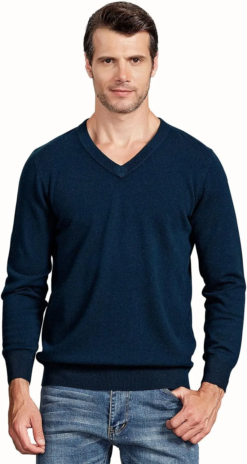ZHILI Men's Perfect Slim Fit V-Neck Cashmere Sweater
