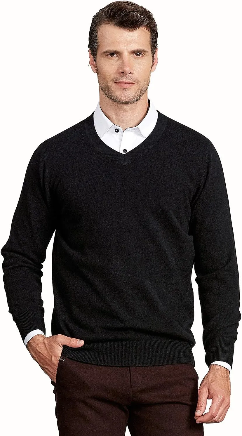 ZHILI Men's Perfect Slim Fit V-Neck Cashmere Sweater