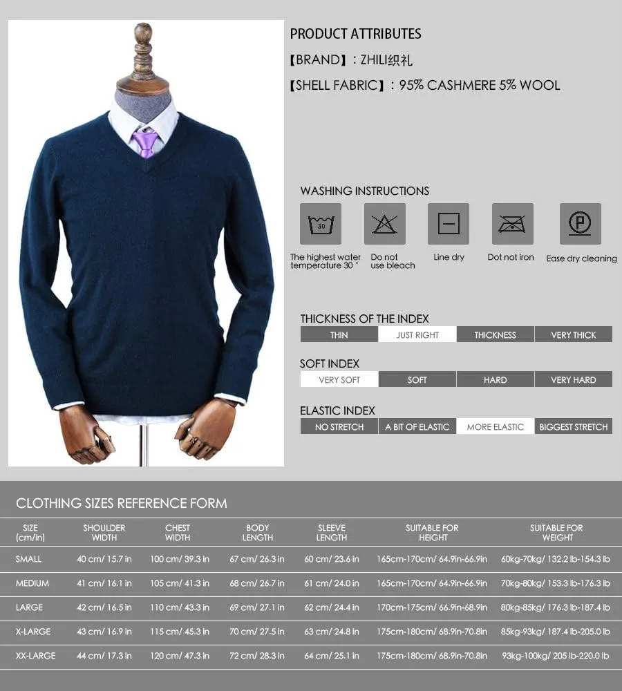 ZHILI Men's Perfect Slim Fit V-Neck Cashmere Sweater