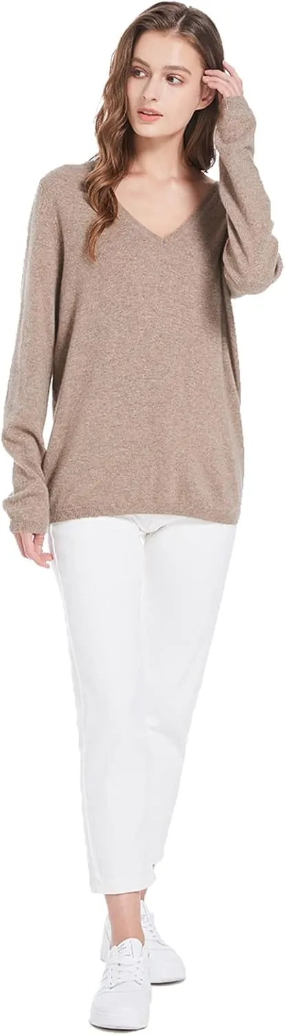 ZOEZOE Women Cashmere Sweater Womens Long Sleeve V Neck Pullover 100% Pure Cashmere Knitted Sweaters