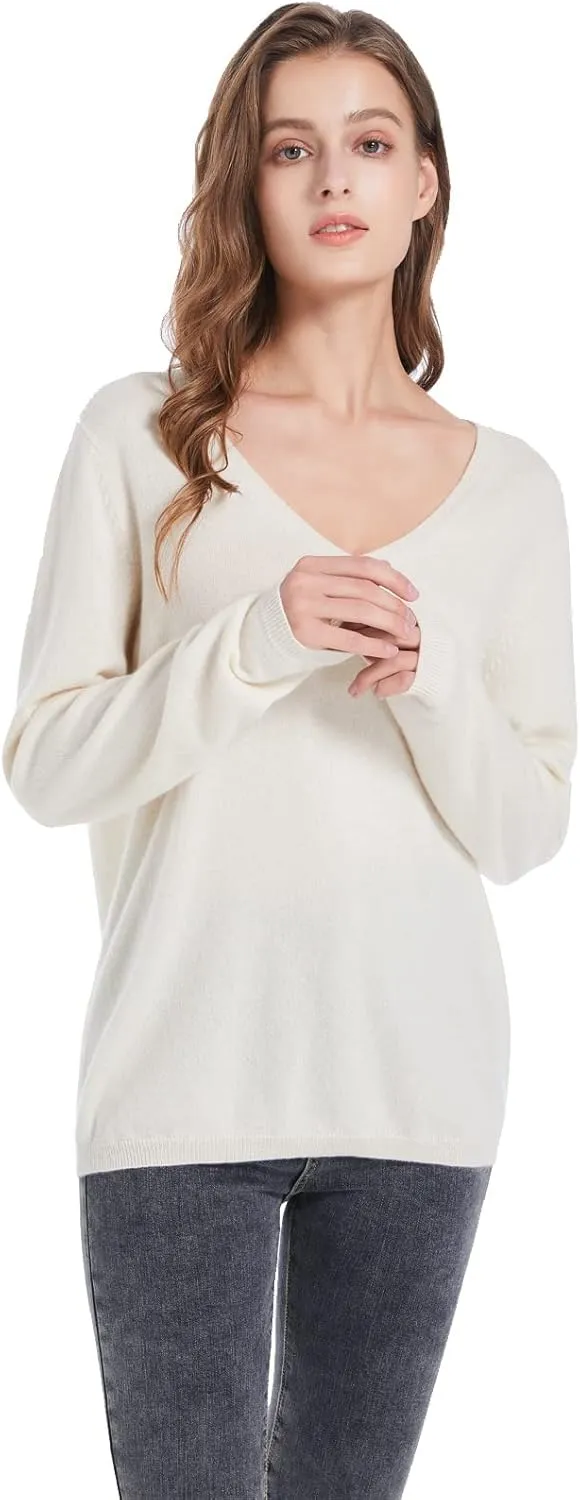 ZOEZOE Women Cashmere Sweater Womens Long Sleeve V Neck Pullover 100% Pure Cashmere Knitted Sweaters