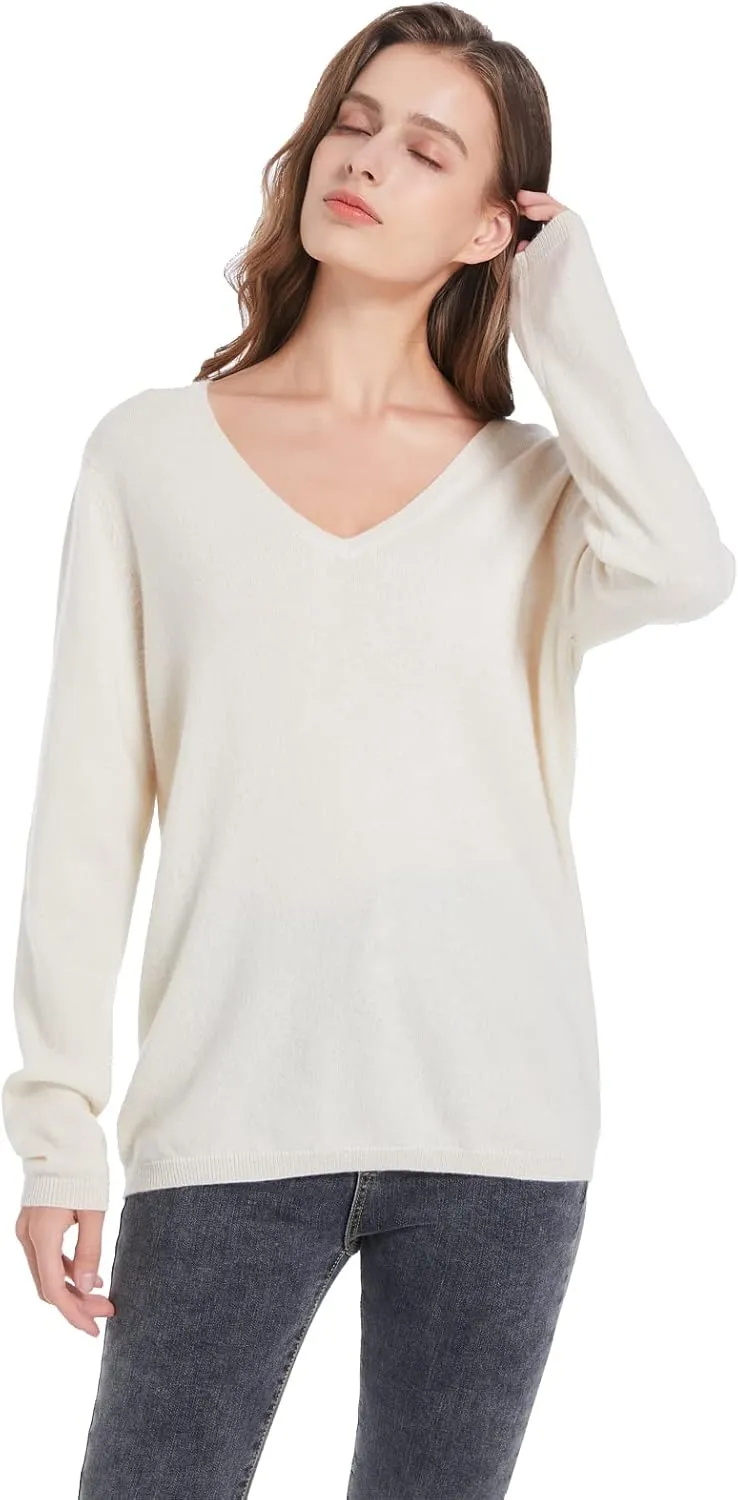 ZOEZOE Women Cashmere Sweater Womens Long Sleeve V Neck Pullover 100% Pure Cashmere Knitted Sweaters
